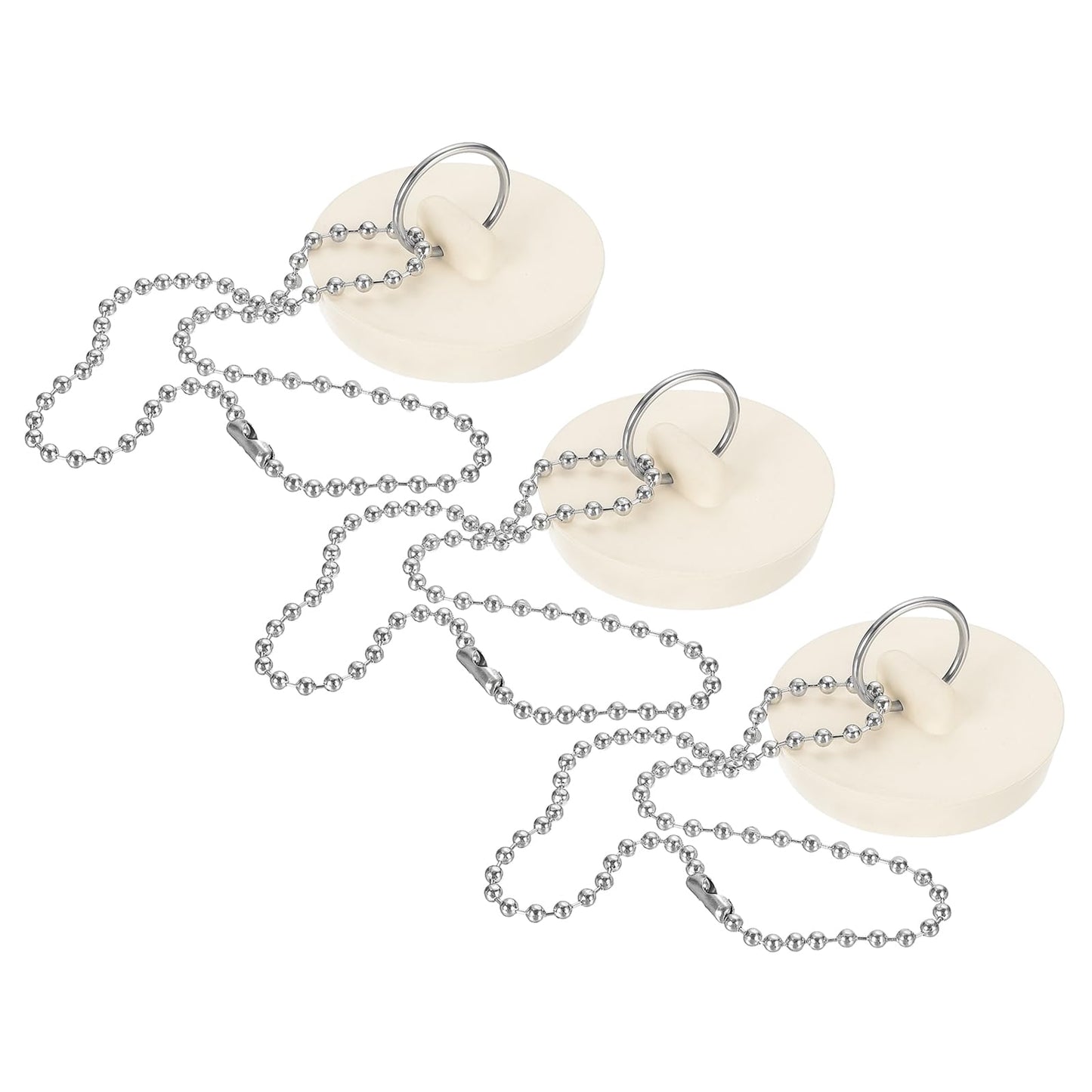 PATIKIL Tub Drain Stopper, 3Pcs for 1-7/8" Rubber Bath Tub Drain Sink Stopper with Pull Ring Stainless Steel Beaded Chain for Kitchen Sink Bathroom