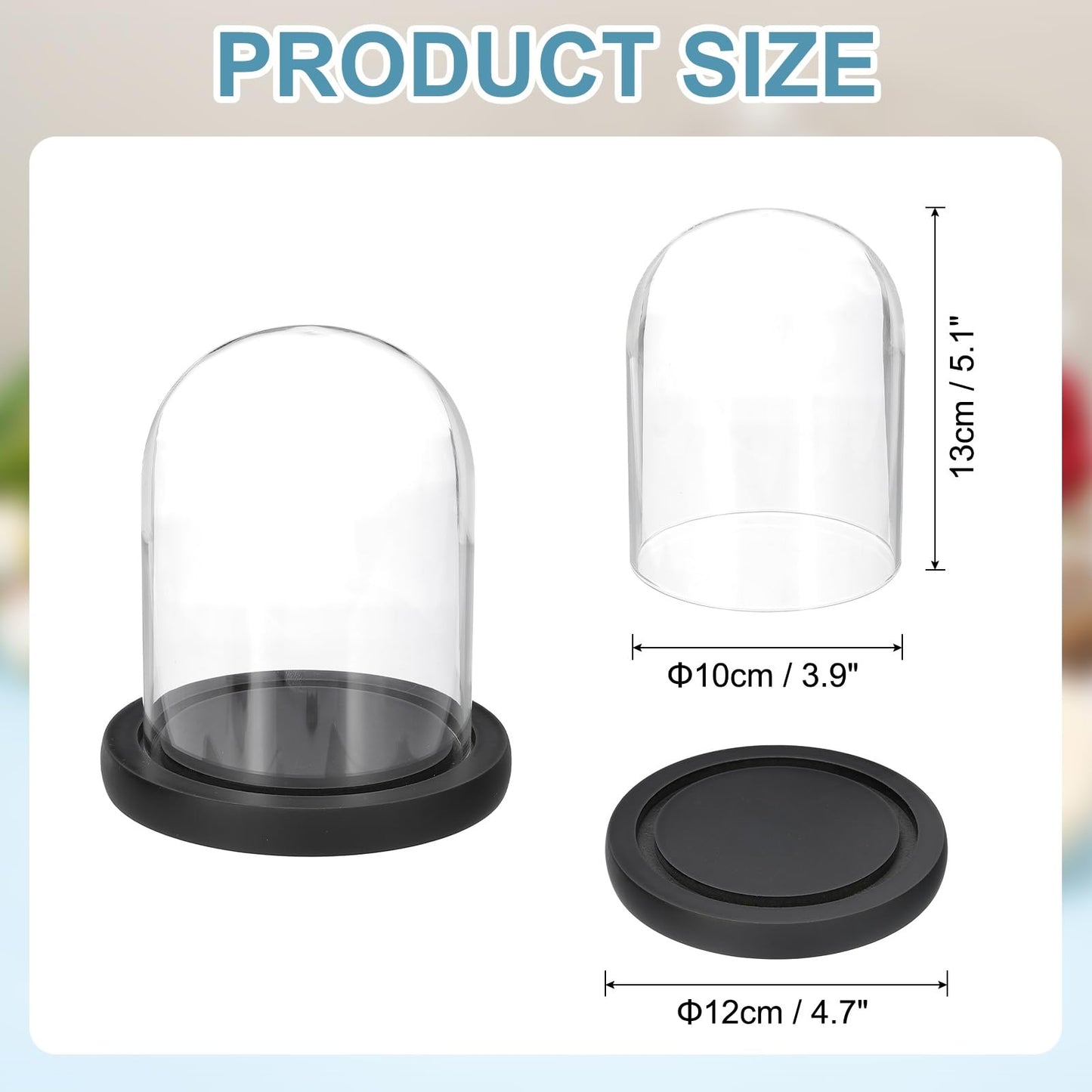 sourcing map Glass Cloche Display Dome, 5.1" x 3.9" Glass Dome Display Case Wood Base Tabletop Jar Case Decorative Bell Jar for Plant Home Decor