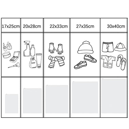 Reusable Zip Lock Bags 34pcs - 5 Size Plastic Travel Organiser Pouches, Frosted Waterproof Storage for Clothes, Shoes, Cosmetics, Suitcase