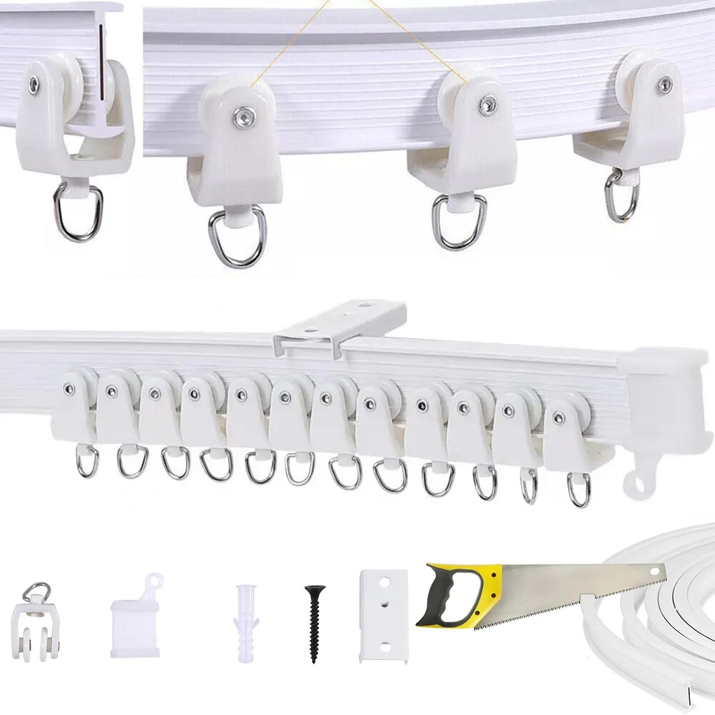 Bendable Plastic Metal Alloy Rod Flexible Window Curtain Track Poles Ceiling Mounting (100cm Ceiling Mount)