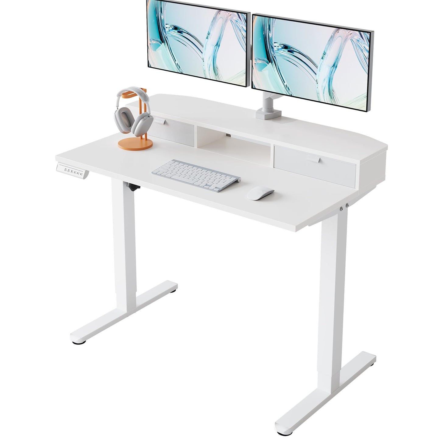 HUANUO Standing Desk with Drawers, 100x60cm, White