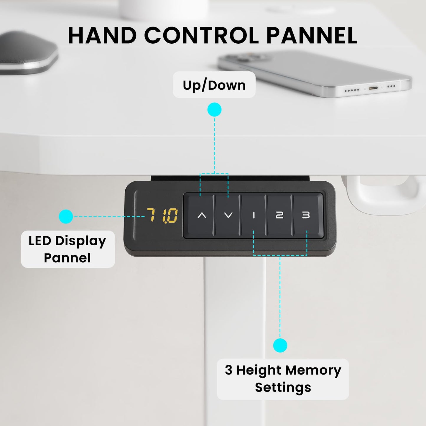 Farini U-Shaped Ergonomic Electric Standing Desk, 120x60cm, Height Adjustable Sit to Stand Desk with Memory Keypad & Headphone Hook for Home and