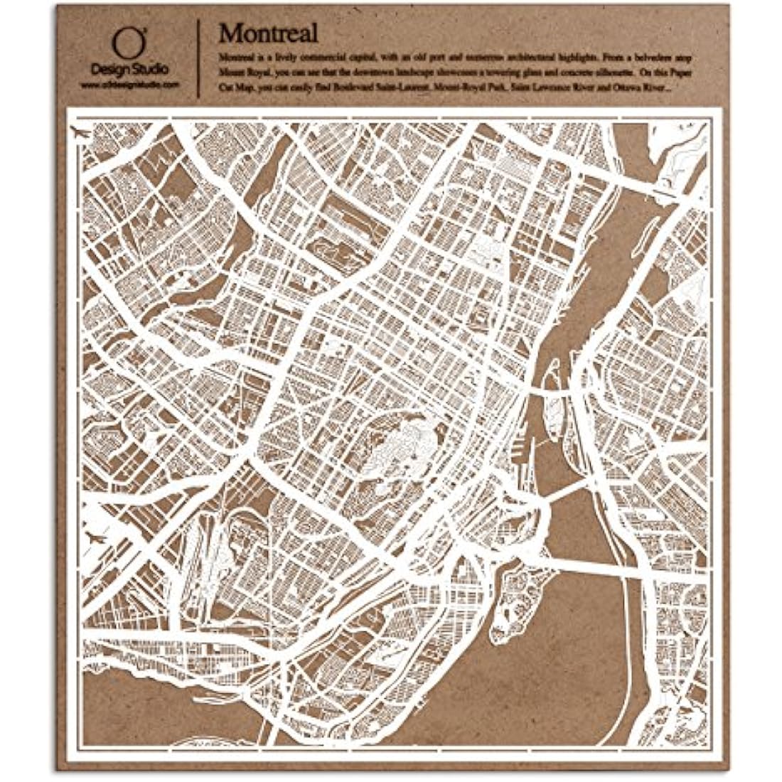 O3 DESIGN STUDIO Montreal Paper Cut Map White 12×12 inches Paper Art