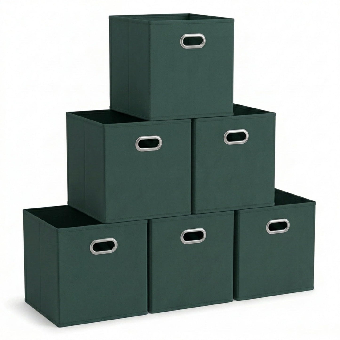 Household Essentials Fabric Storage Cube Bins, 6 Piece Set, Strong Poly-Woven Fabric, Chipboard Sides, Grommet Front Handle, Stackable and Foldable