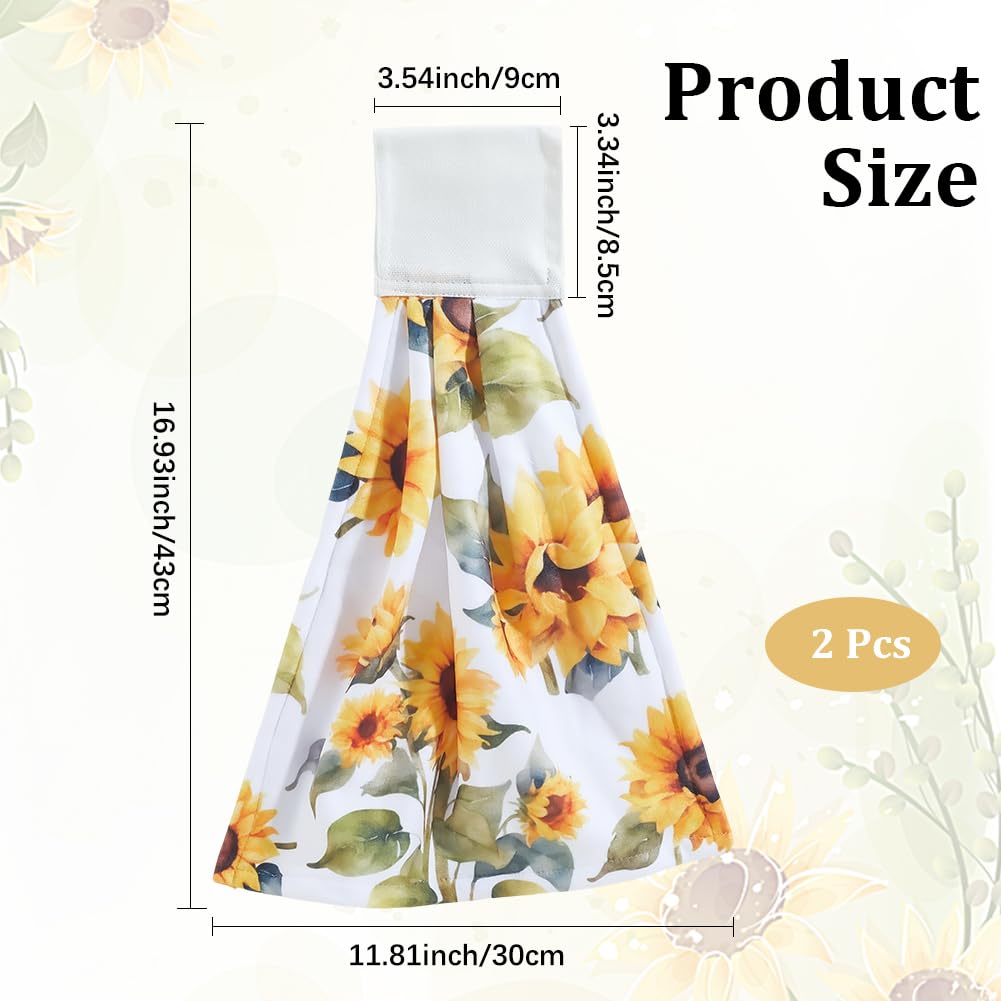 CREATCABIN Sunflower Kitchen Hanging Towel with Hanging Loop Set of 2 Absorbent Kitchen Tie Towels Rustic Dish Cloth Soft Thick Dry Cleaning Hand
