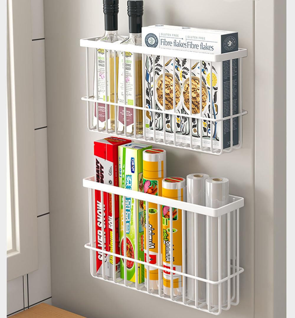 EigPluy 2 Pieces Kitchen Cabinet Door Storage Box, Self-Adhesive Storage Box, Wall Mounted Metal Storage Boxes,Cabinet/Bathroom/Fridge Small Items