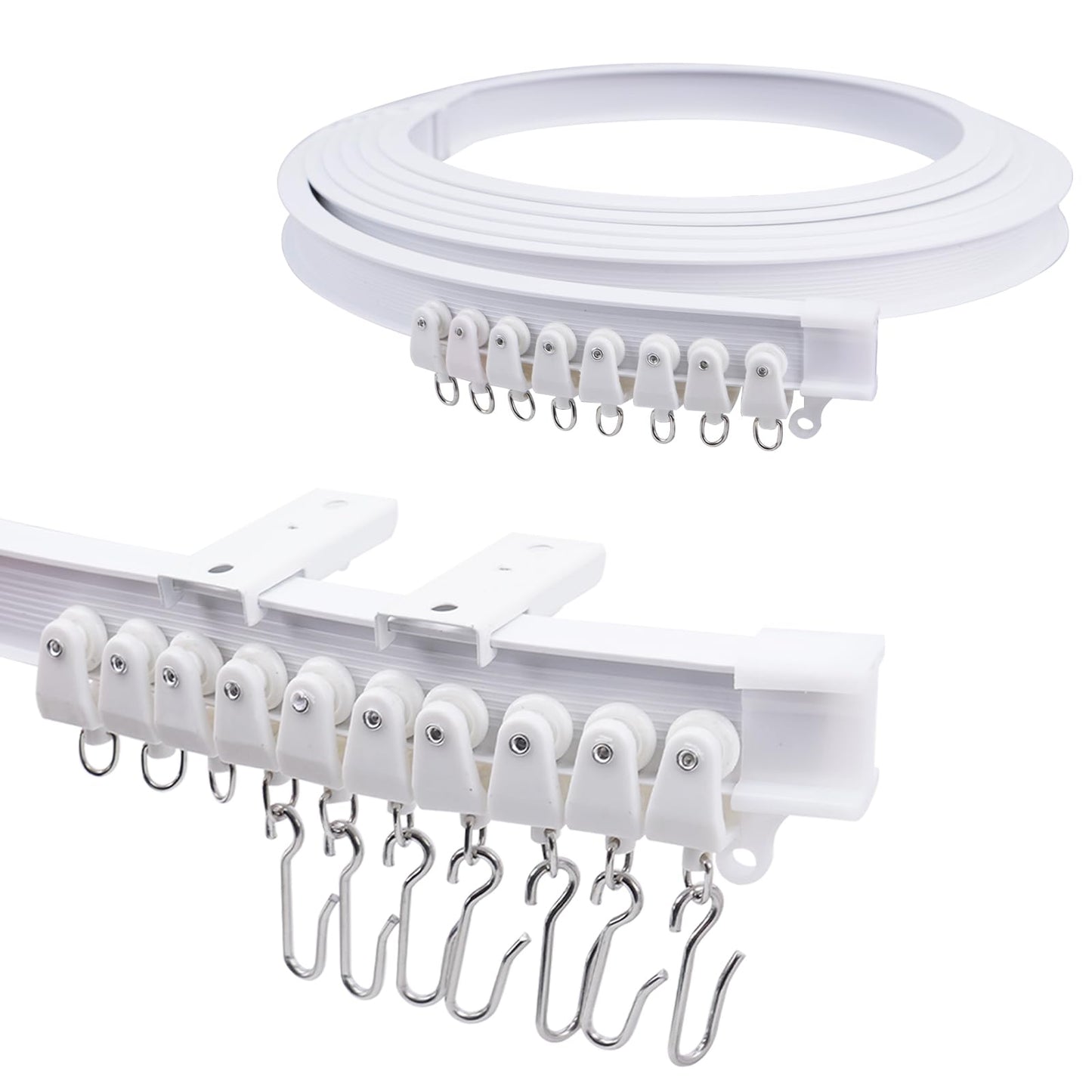 VirtuGro 4M/13FT Ceiling Curtain Track Flexible Bendable Curtain Rail Curved Curtain Tracks and Fittings with S Hooks for Bay Window, Room Divider,