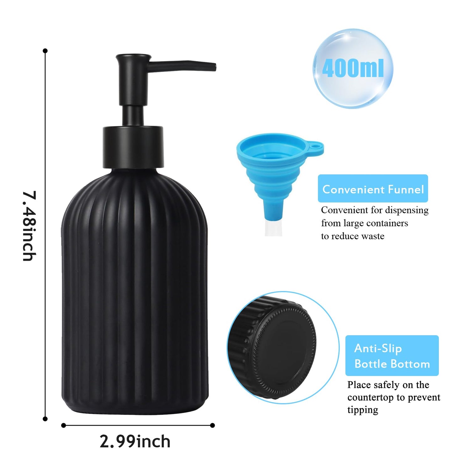 GKSCXEXE 400ml Black Soap Dispenser, Bathroom Hand Soap Dispenser