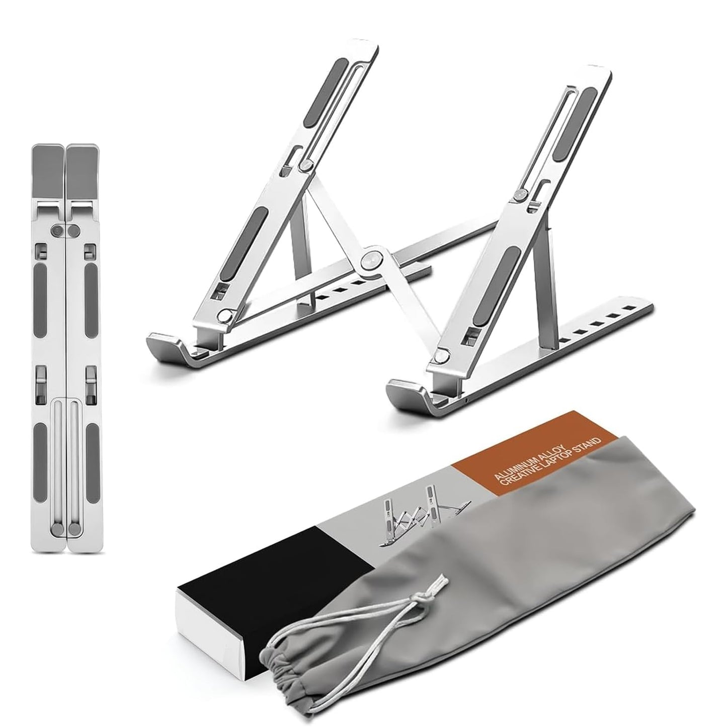 Stick Well Laptop Stand for Desk, Adjustable Aluminum Laptop Riser for Desk & Bed, Air-Ventilated Portable Laptop Stand, Compatible with MacBook