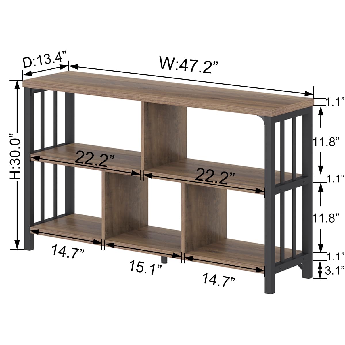 IBF 5 Cube Storage Organizer Bookshelf Low Bookcase 120cm Rustic Oak