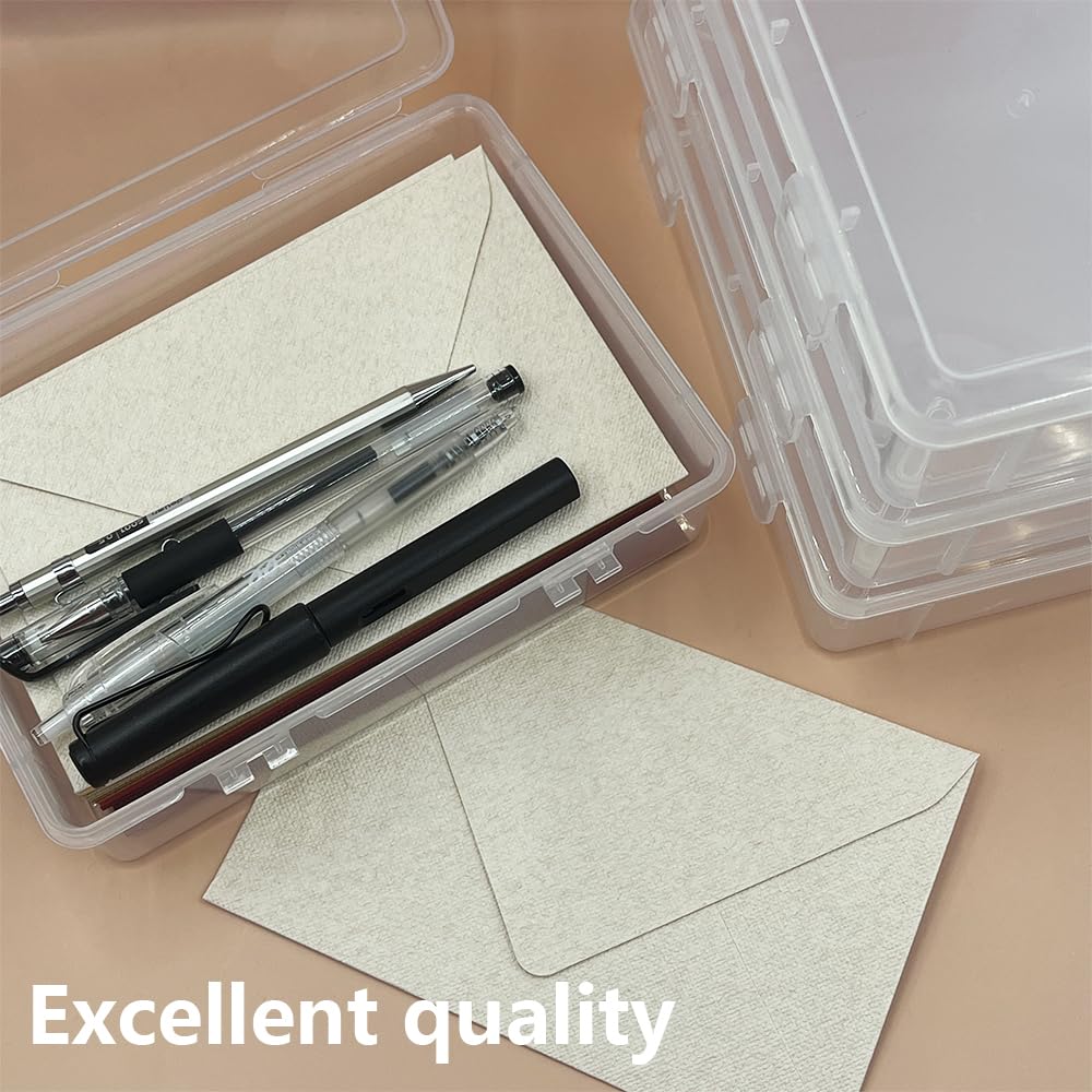 WYAN 4pcs A5 Storage Boxes with Lids, Plastic Box, Stackable Storage Box, Clear Storage Boxes with Lids, for Home, Office, School to Store Files