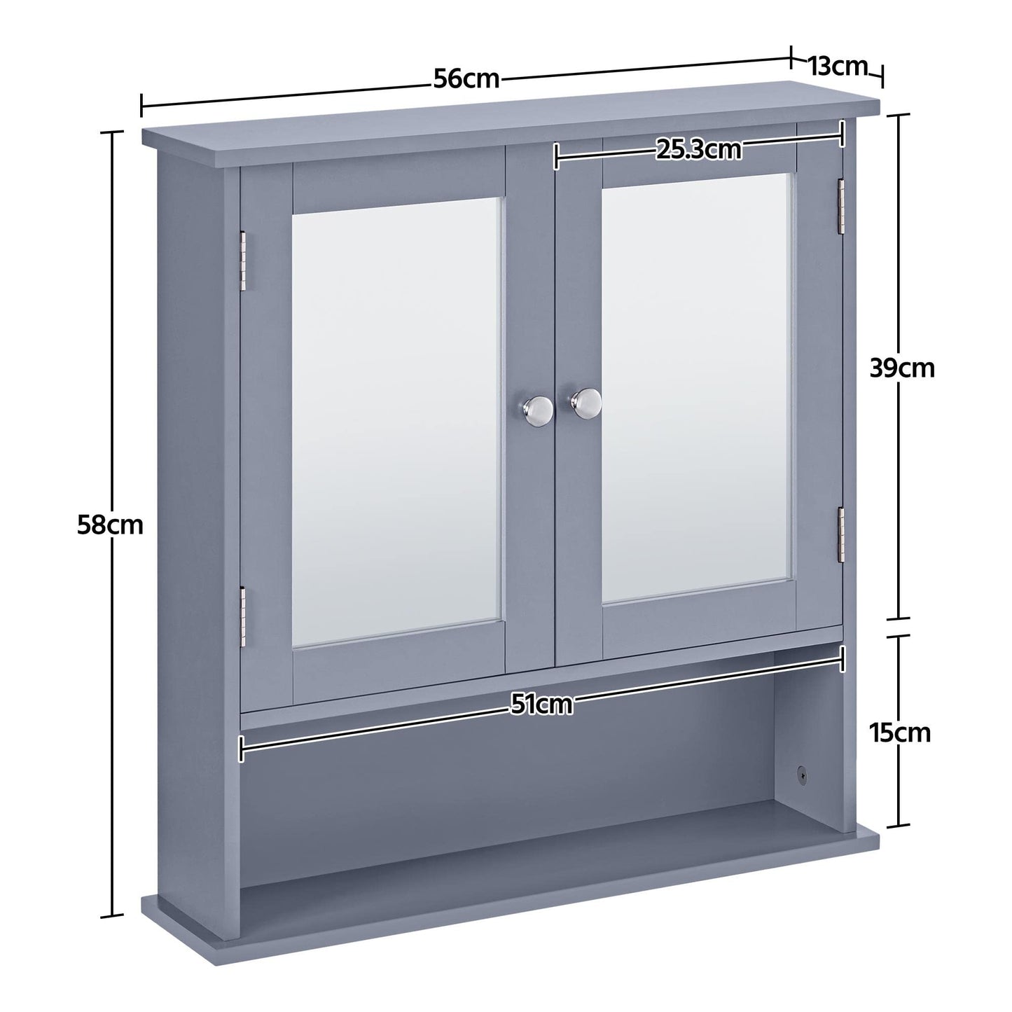 Yaheetech Bathroom Mirror Cabinet, 2 Doors & Open Shelf, Grey
