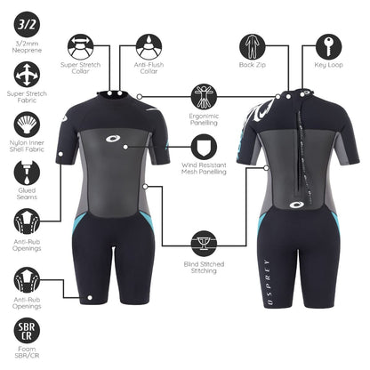 Osprey Women's Osp L - Origin Shorty Wetsuit, Black Blue, S UK