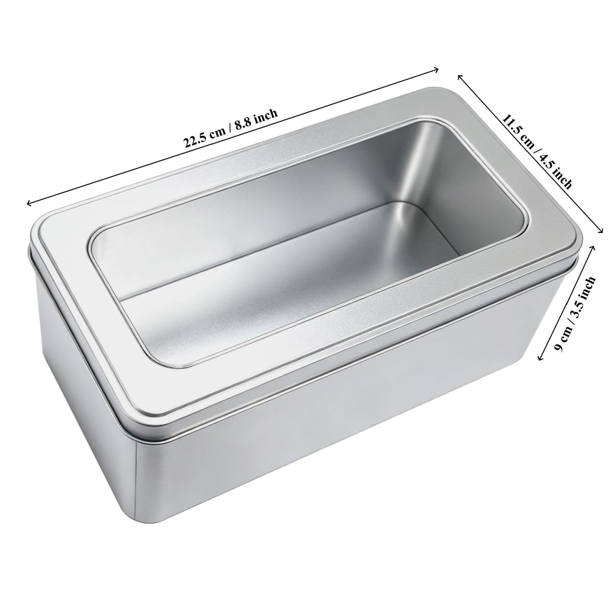 Goodma 2Pcs Rectangle Metal Tins with Window Lids, Silver