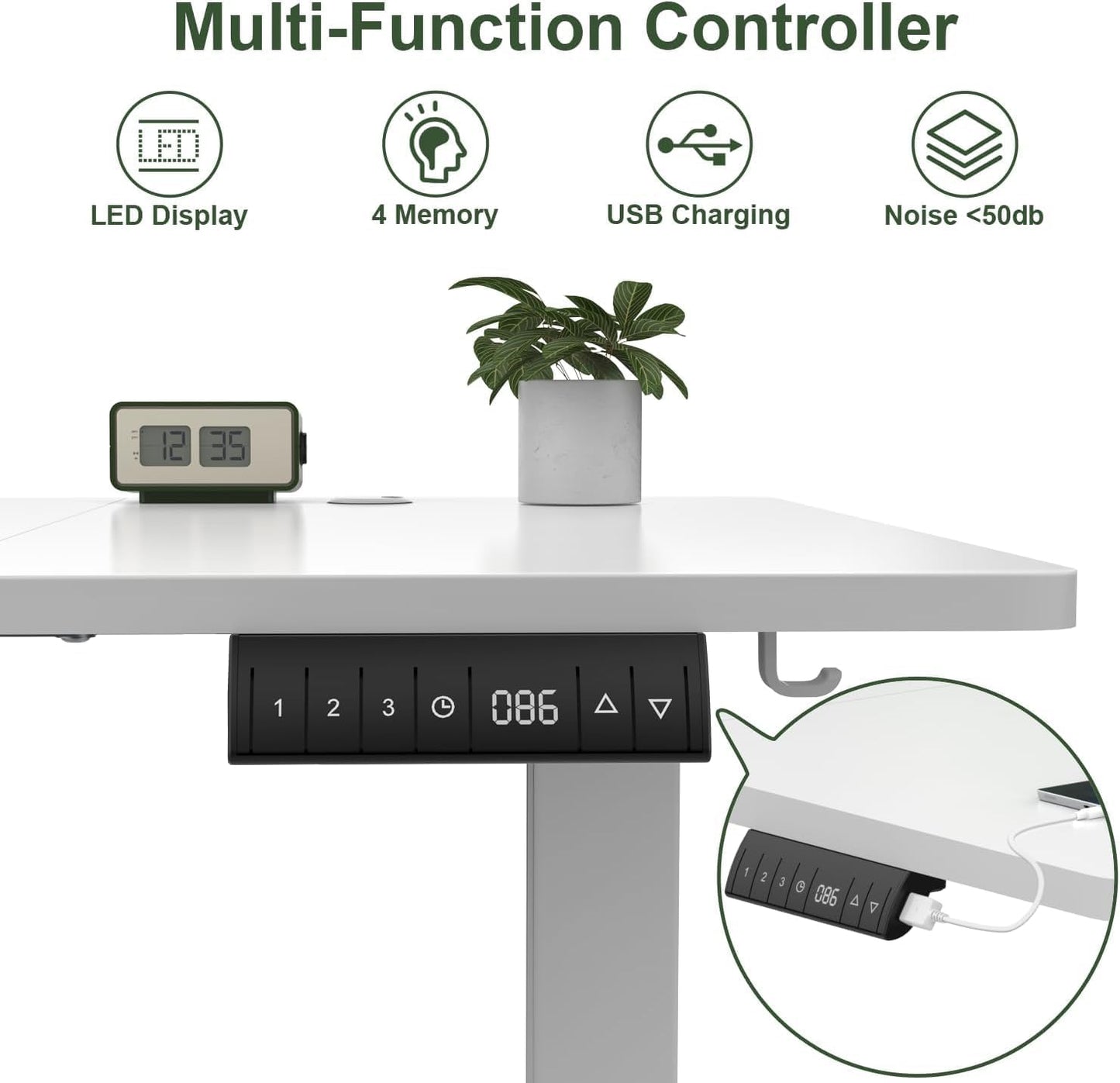 JUMMICO Electric Standing Desk 140x70 cm with Charging Port, Height Adjustable Computer Desk with Cable Tray,Ergonomic Sit Stand up Desk Rising Table