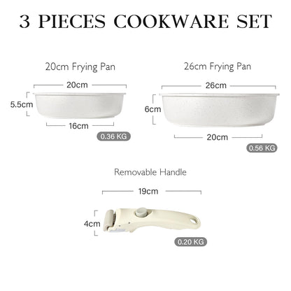 GiPP Pots and Pans Set Non Stick,3PCS Cookware Sets Nonstick Detachable Handle,Induction Kitchen Set Removable HandleRV Cookware Set,Oven