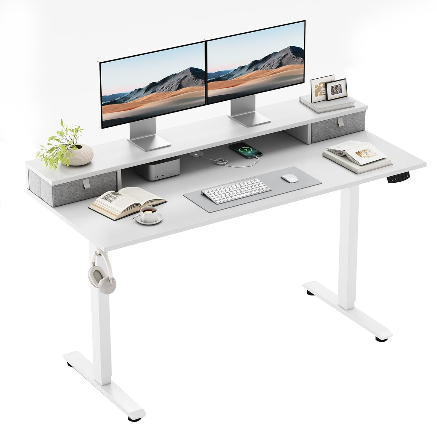 Klicelor Electric Height Adjustable Desk, with 2 Fabric Drawers, 120x60cm