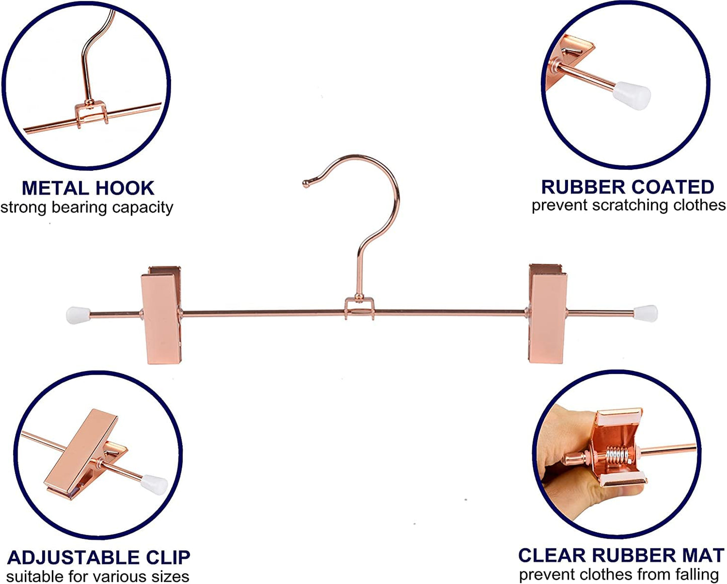 Amber Home 20pcs Shiny Metal Trousers Hangers, Iron Skirt Hangers, Copper