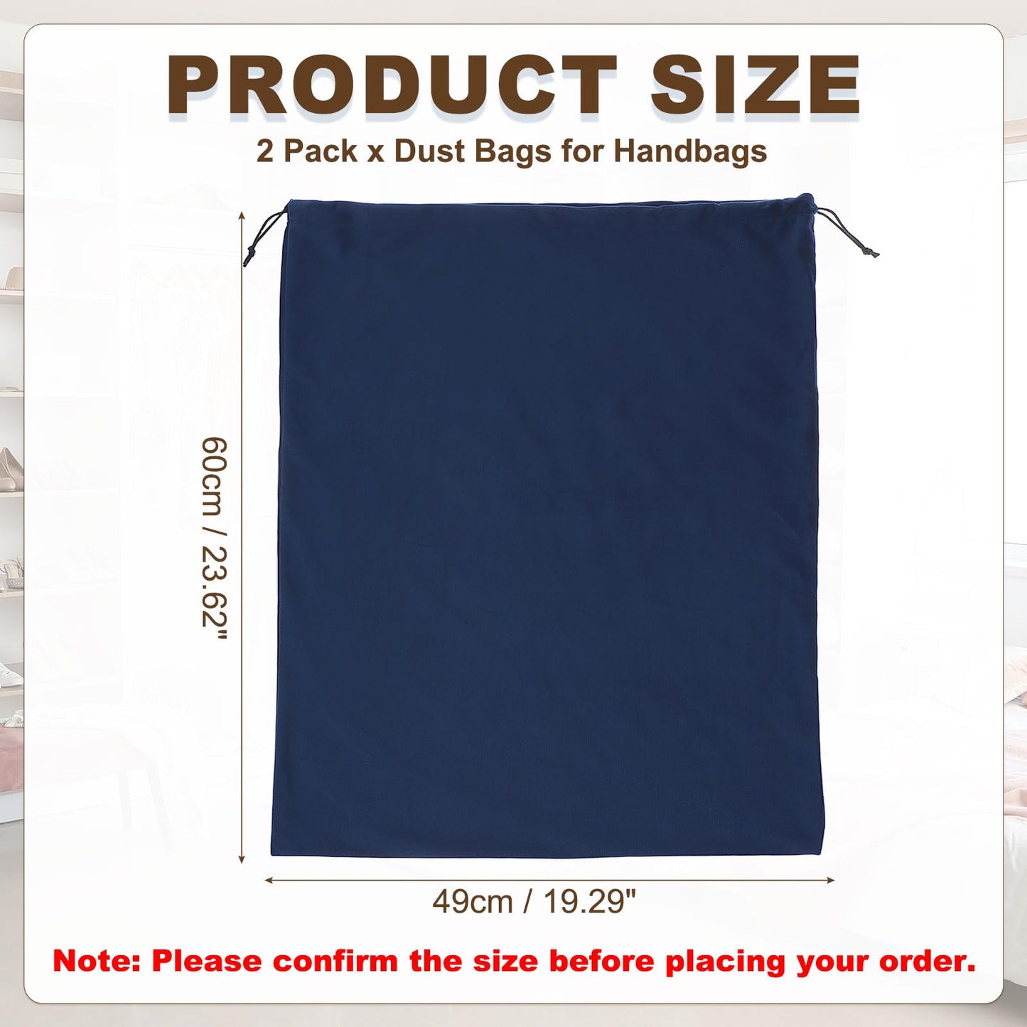 sourcing map 2 Pack Dust Bags for Handbags, 19.3x23.7" Cotton Drawstring Storage Pouch Bag Dust Cover Storage Bags for Purses Shoes Boots Daily