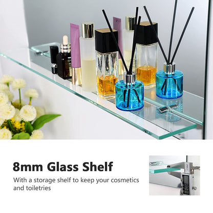 EMKE Frameless Mirror with Shelf - Small Bathroom Wall Shaving Mirror with Storage, Rectangle Vanity Mirrors 80x60cm
