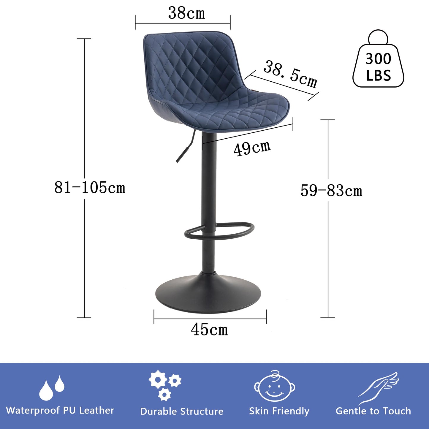YOUTASTE Bar Stools Set of 2, Adjustable Height, PU Leather Padded Swivel Stools with Backrest, Gas Lift for Kitchen Island, Counter, Purple