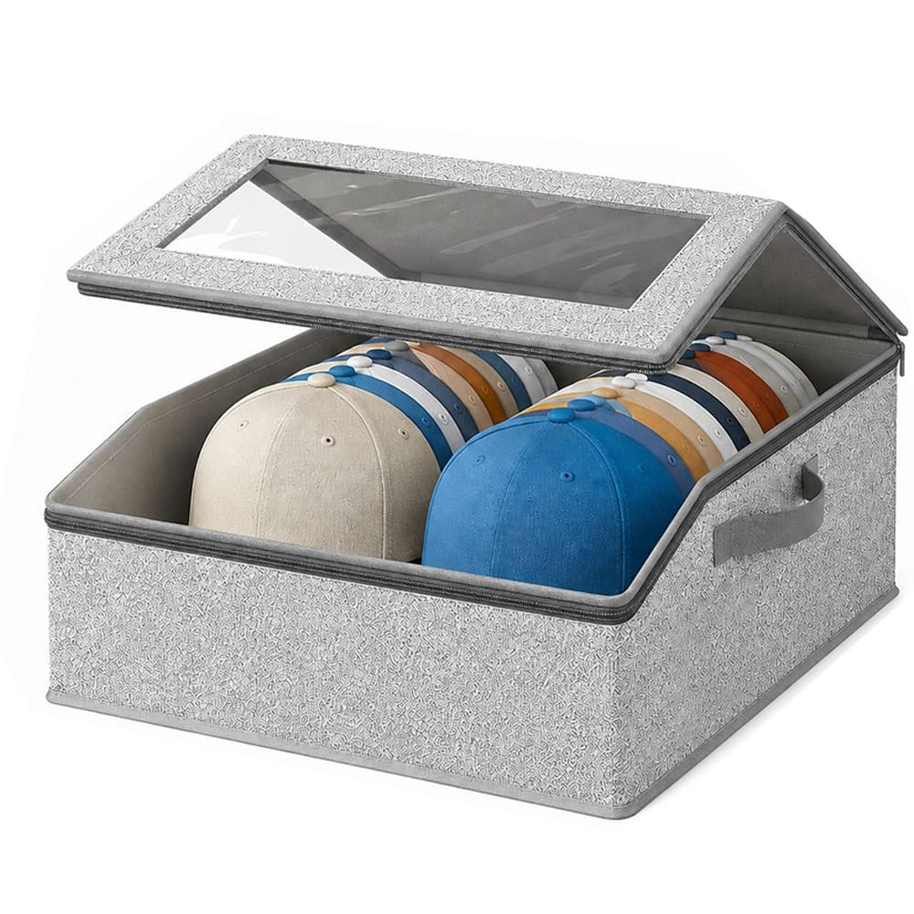 Wotendy Hat Storage for Baseball Caps, Holds Up to 24 Caps, Grey