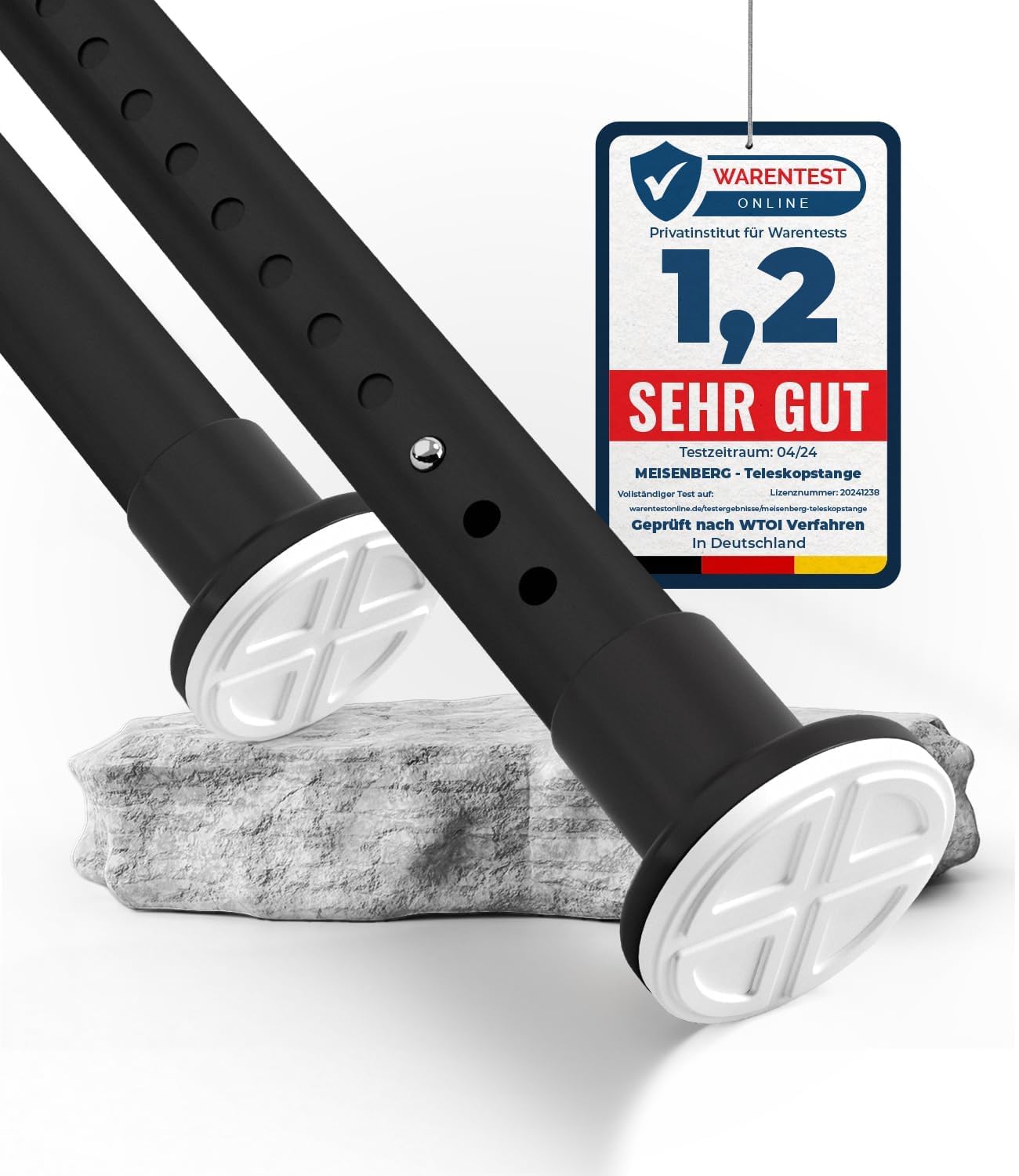 MEISENBERG Shower Curtain Pole Matte Black, Tension Rods for Curtains 360-410 cm - Ø 32 mm Diameter, Extra Long Tension Rod - for Wide Windows
