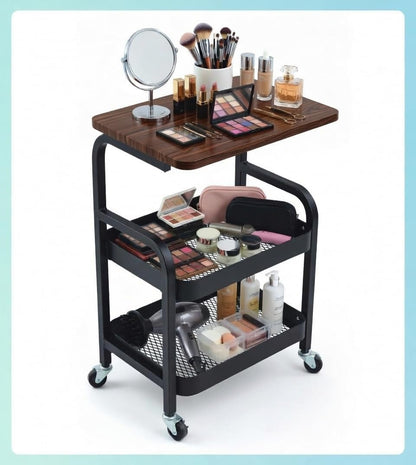 3 Tier Rolling Cart Metal Storage Trolly on Wheels, Coffee Cart Bedside Microwave Cart Trolley Organizer for Kitchen, Office, Living Room Bathroom