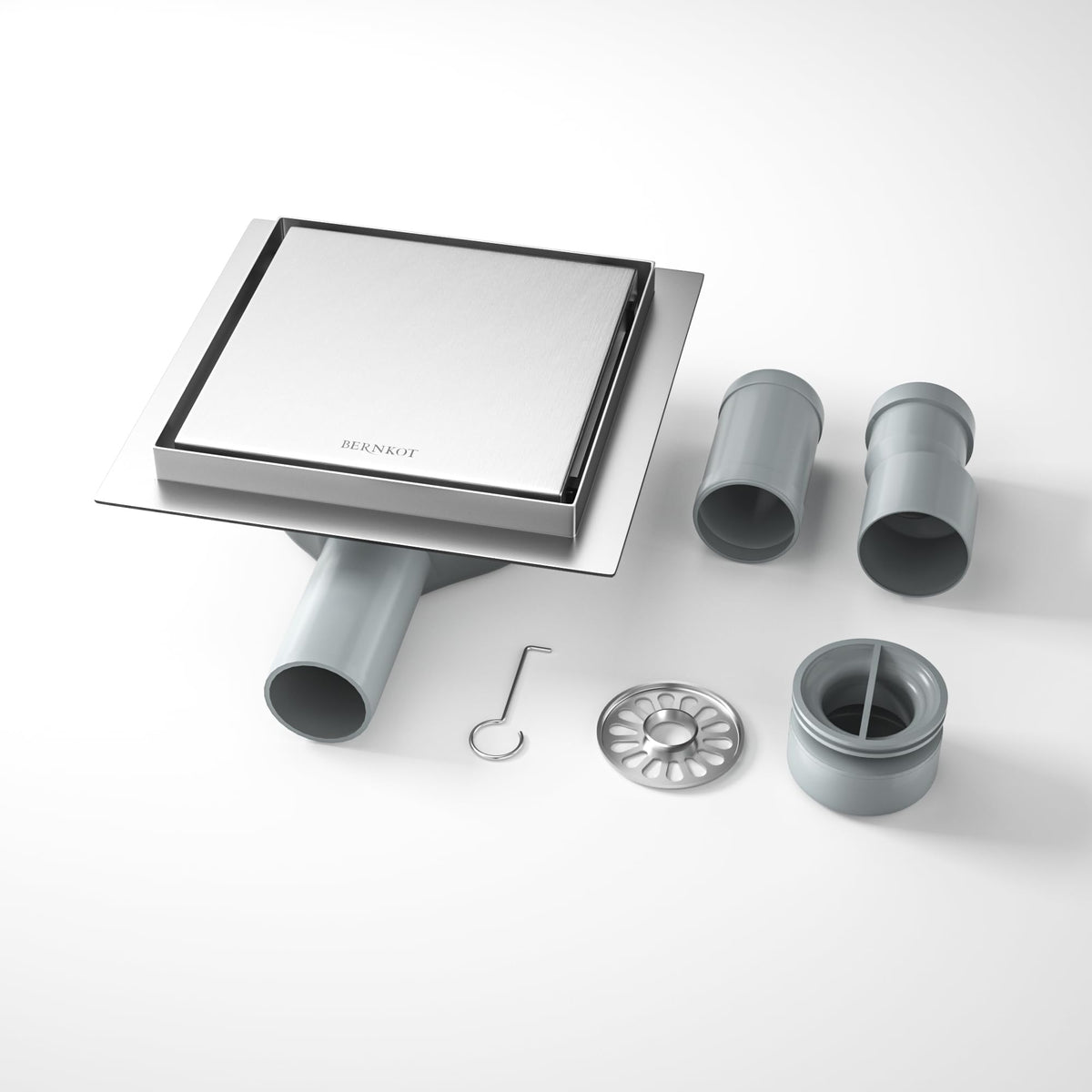 Bernkot Floor Drain Shower Stainless Steel 15 x 15 cm Shower Drain Square with 360° Siphon Odour Stop and Hair Filter 2 in 1
