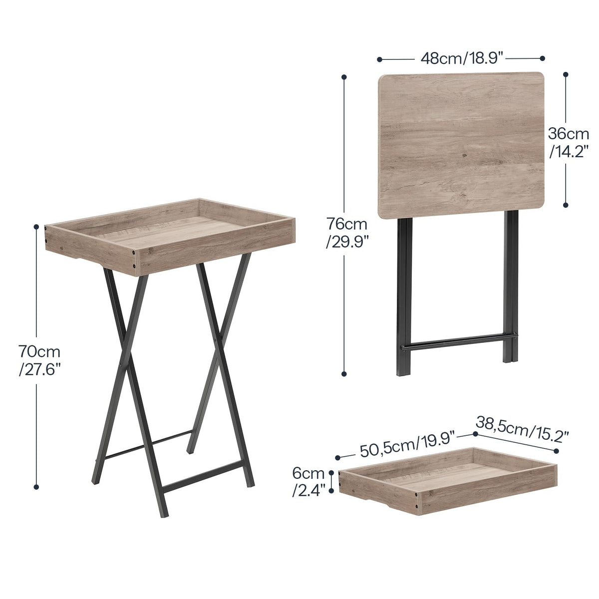 HOOBRO Folding TV Tray Table for Eating, Snack Dinner Side Table with Removable Serving Tray, Foldable Bedside Occasional Coffee Table