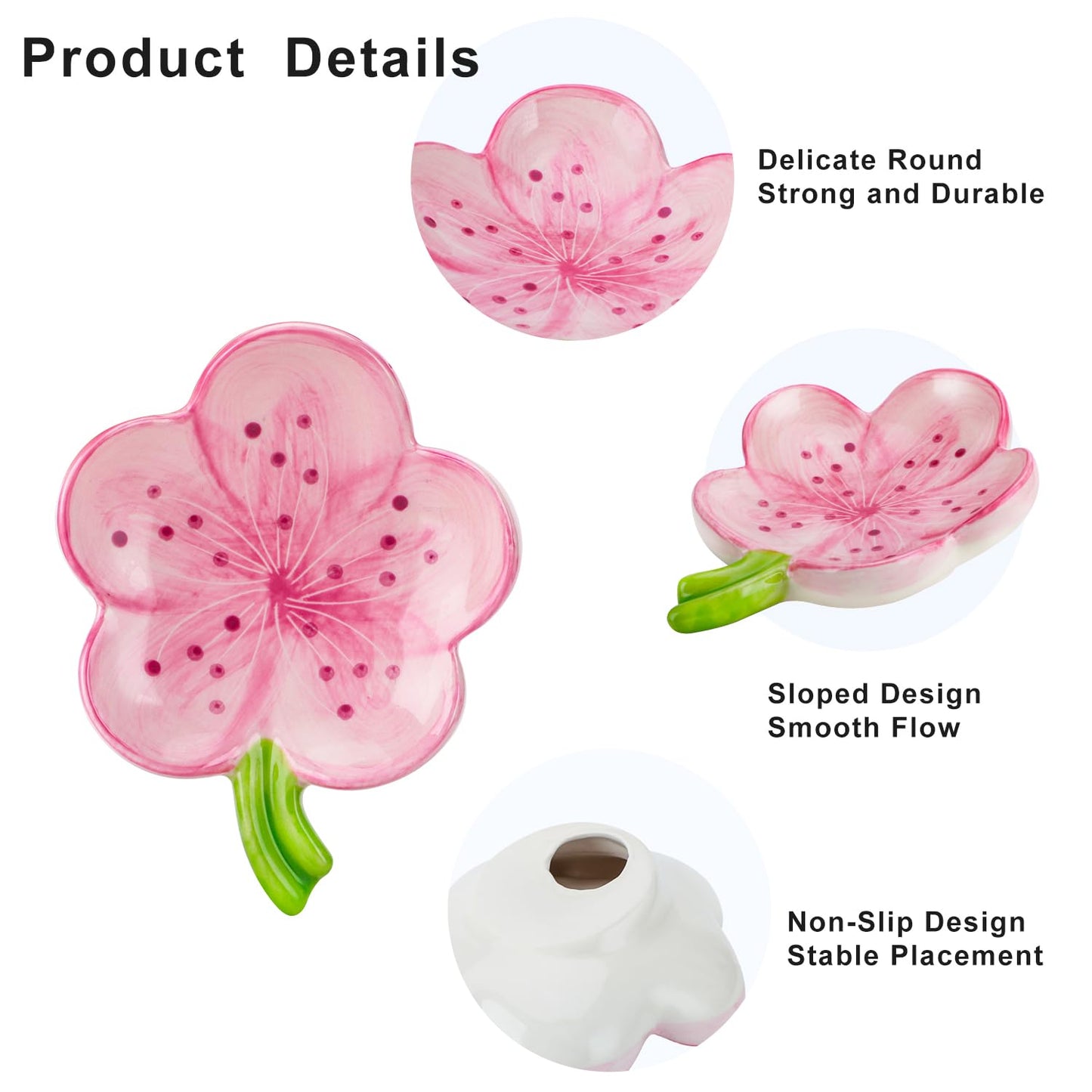 HuaLiSiJi Ceramic Soap Dish with Flowers Ceramic Soap Dish Leaf with Drainage for All Common Sizes Solid Soaps (Pink)