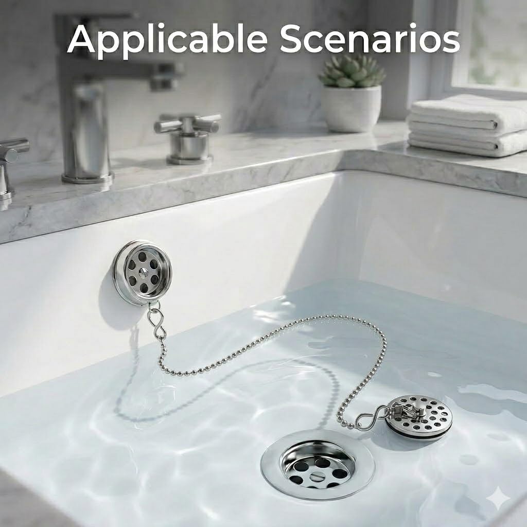 LinCoo 2 Plug Chain for Bathroom Sink, Bath Plug Chain Only, Drain Plugs Suitable for Toilets, Bathrooms, and Kitchens