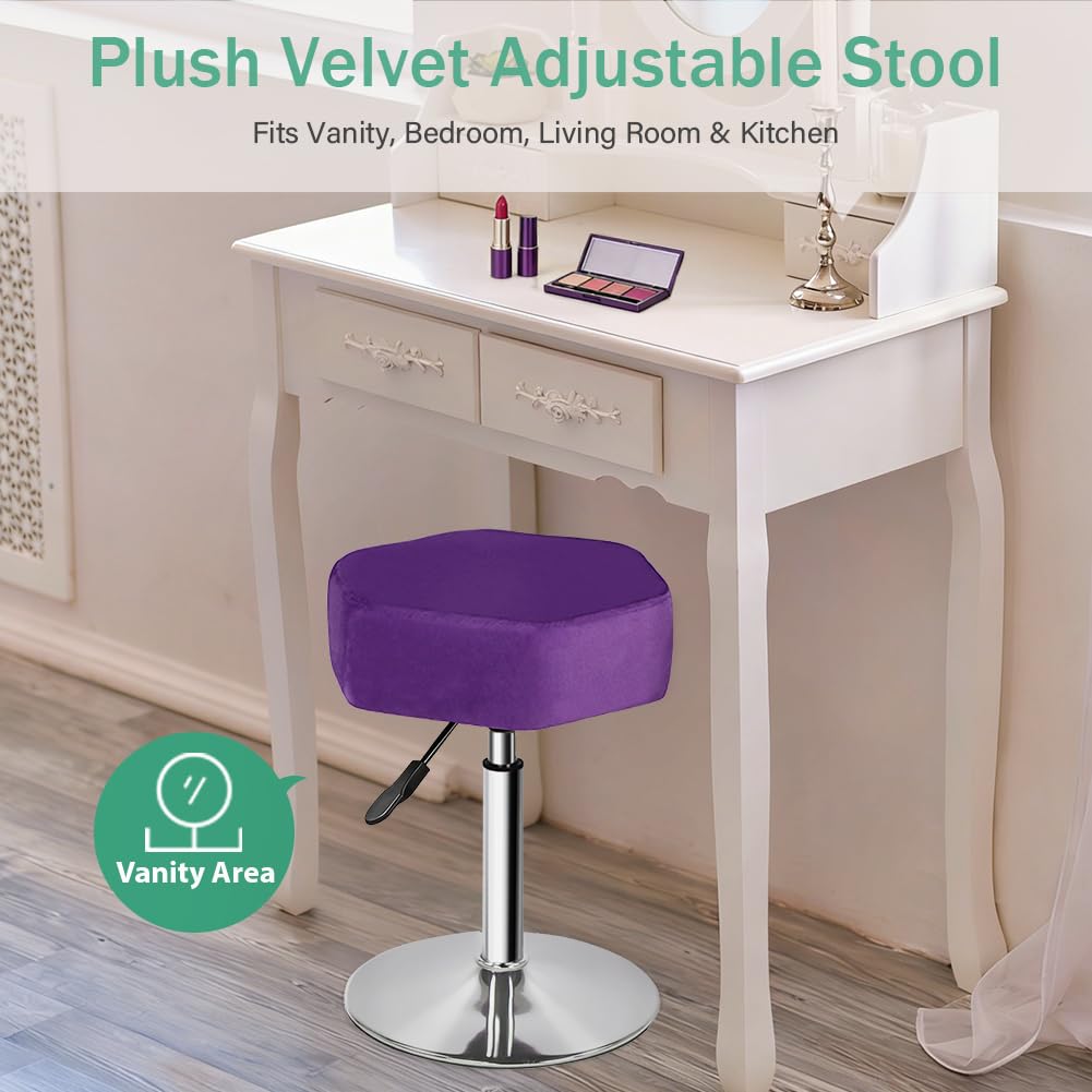 FURWOO Hexagon Beauty Stool with Velvet Cushion Height Adjustable Makeup Stool for Dressing Table Small(Purple)