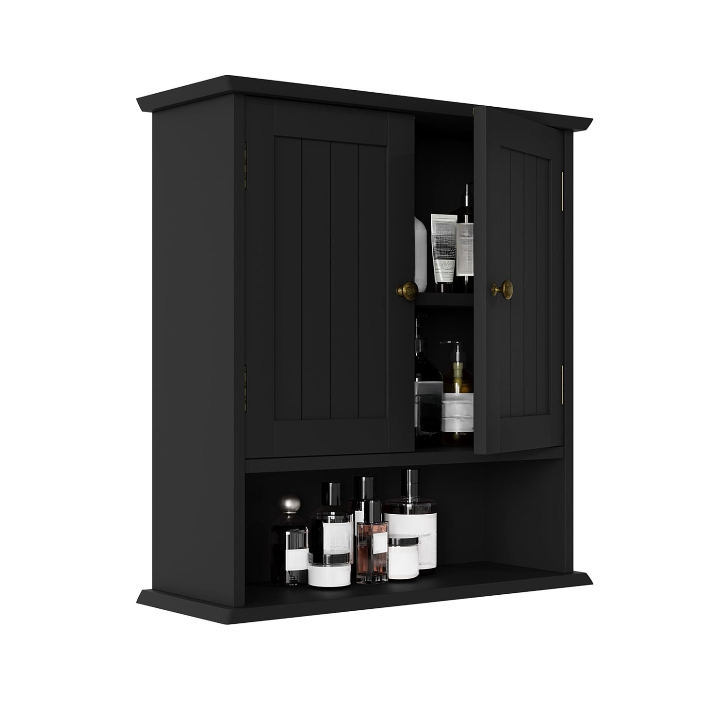 Smuxee Black Bathroom Cabinet, 2-Door Wall Mounted Medicine Cabinet with 5 Adjustable Shelves, 21.5L x 7.8W x 23.6H in., Bathroom Storage