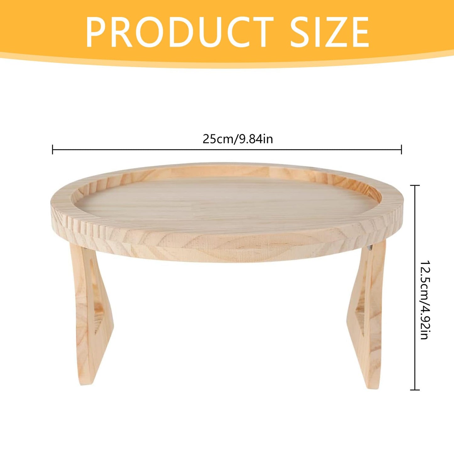 wellrun Natural Pine Wood Sofa Armrest Tray,Foldable Clip-On Side Tables for Couch,Portable Round Arm Table for Drinks Snacks Remote Books