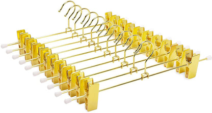Amber Home 10pcs Shiny Metal Trousers Hangers, Iron Skirt Hangers, Gold