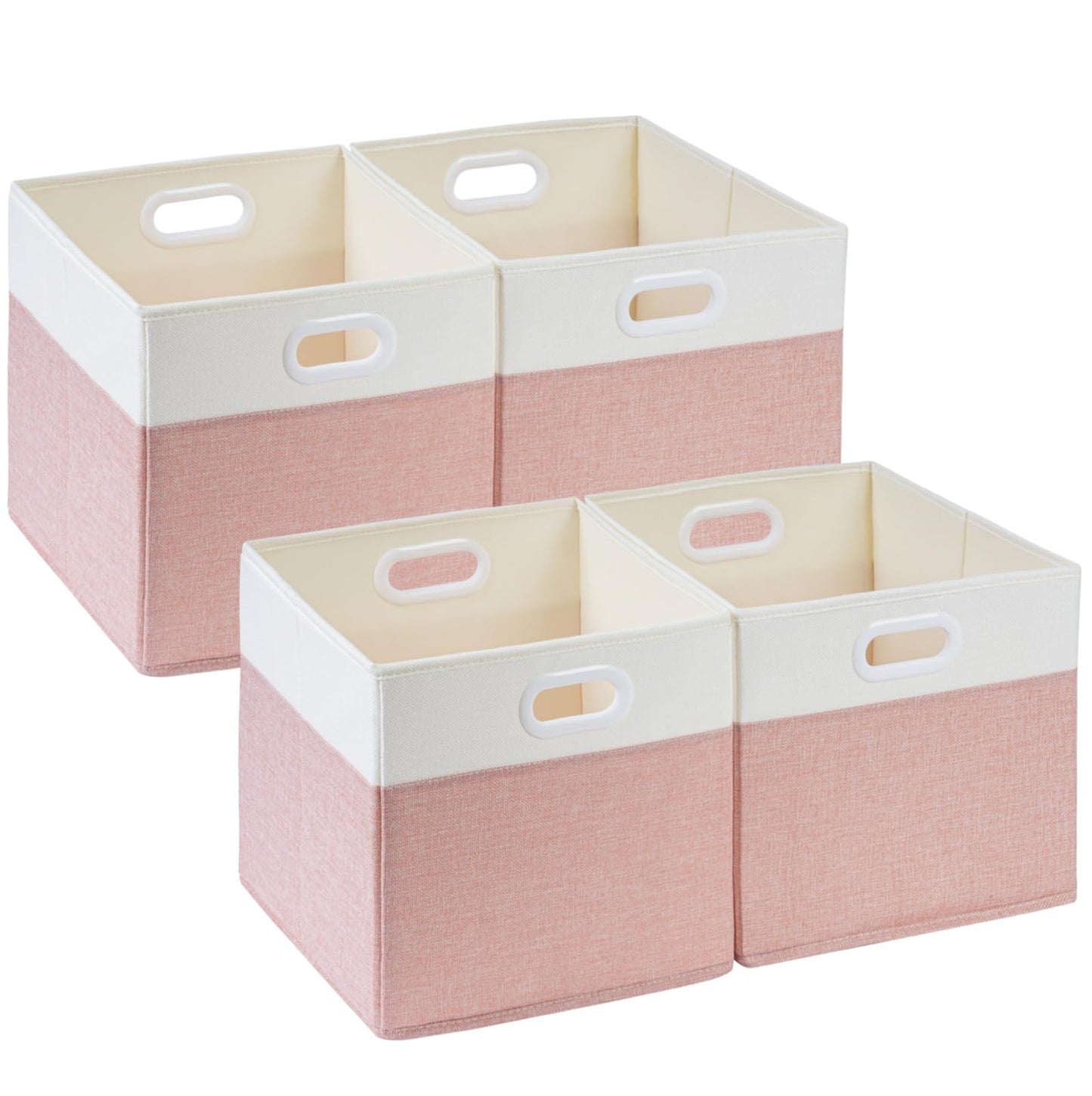 SOCOHOME Fabric Cube Storage Boxes, 30x30x30cm Foldable Storage Baskets for Shelf Nursery Closet(Pink/White, Set of 4)
