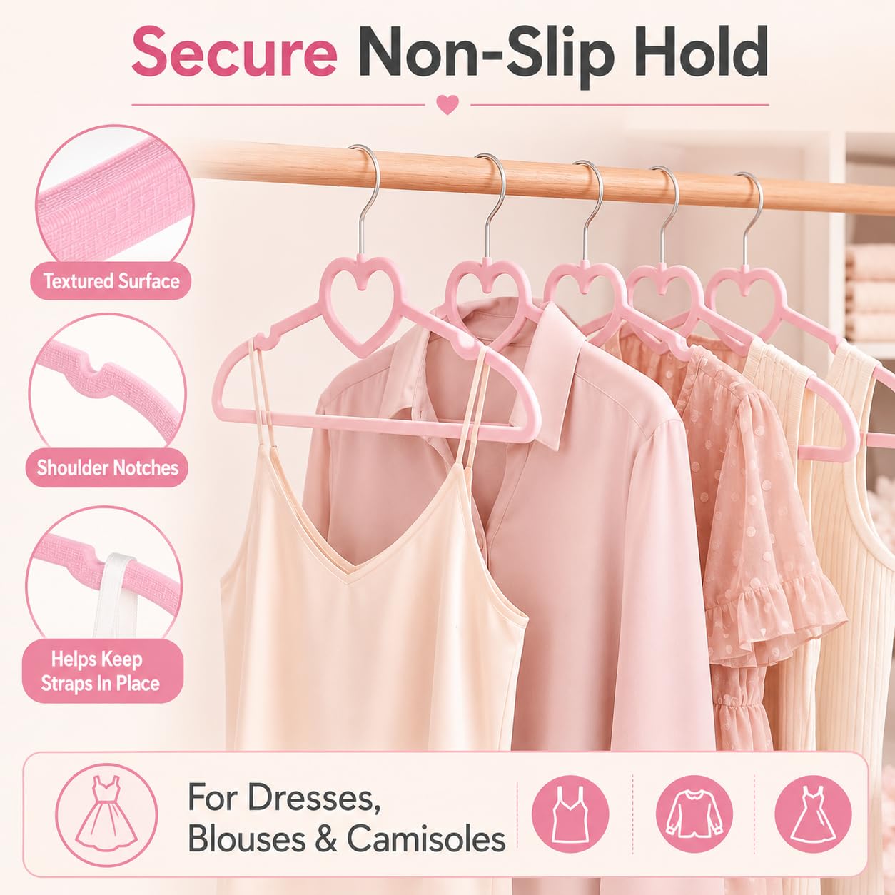 IMIKEYA 20 Pack Pink Heart Clothes Hangers: Non-Slip Plastic Coat Hangers for Adult and Children Slim Space Saving Racks for Shirt Dress Trousers