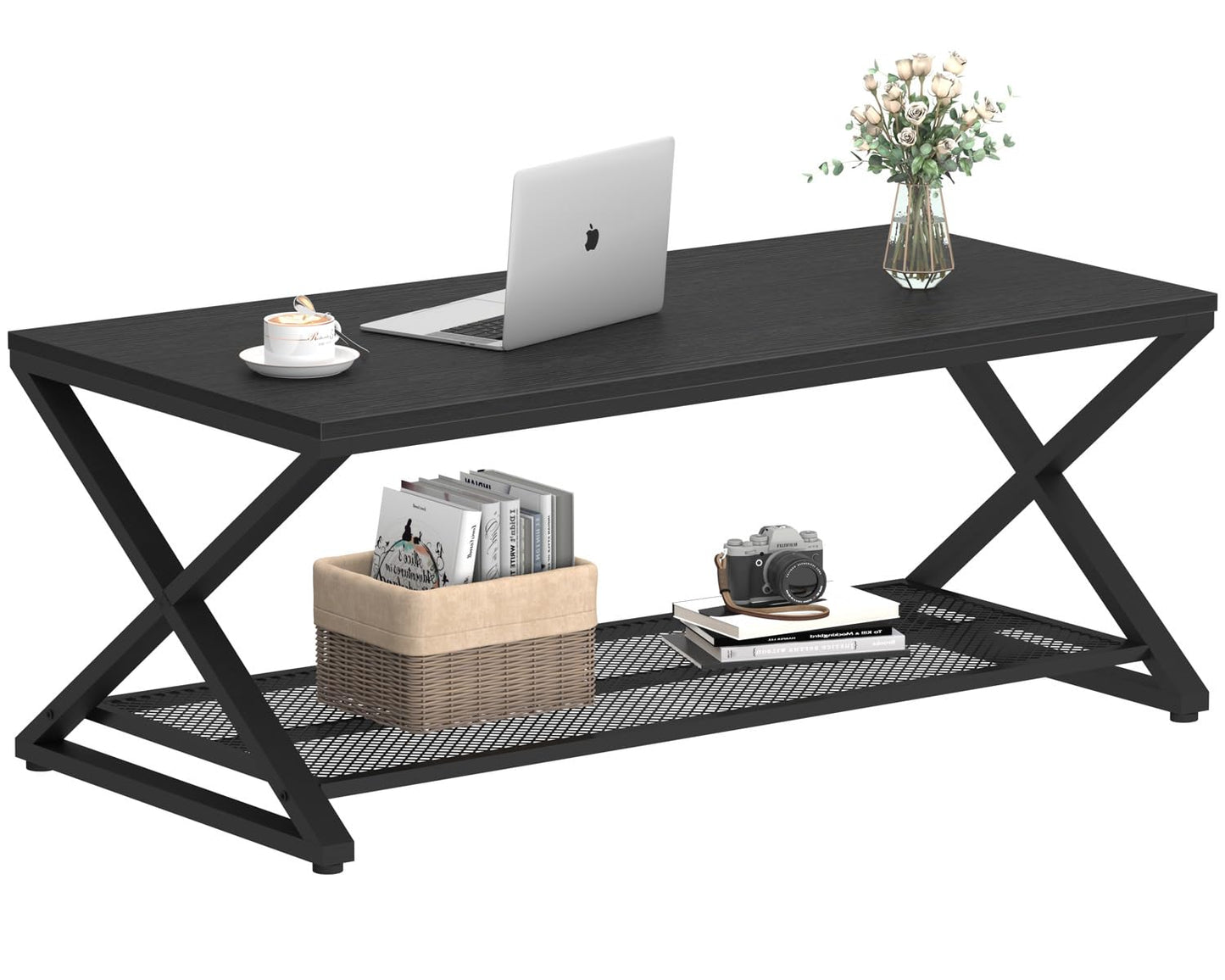 LVB Coffee Table for Living Room Coffee Tables With Storage 100cm Black Oak