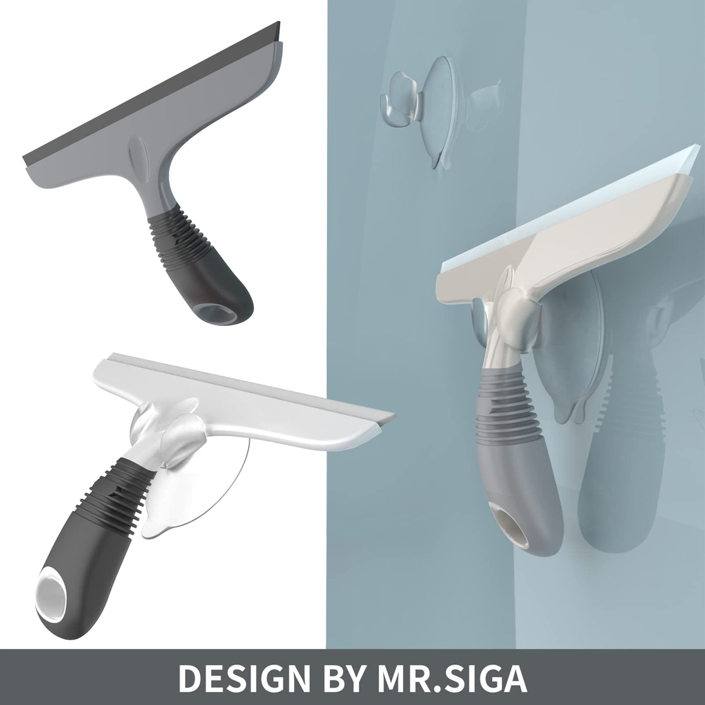 MR.SIGA Silicone Squeegee for Shower Doors, 25 cm/10 inch, White & grey