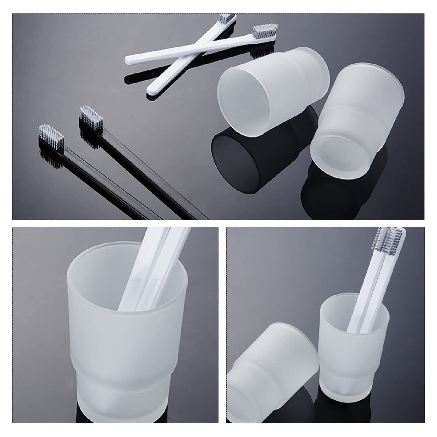 Frosted Glass Bathroom Tumbler Set of 2, 225ml Reusable Bathroom Cup, Stackable Toothbrush Holder Cup for Family