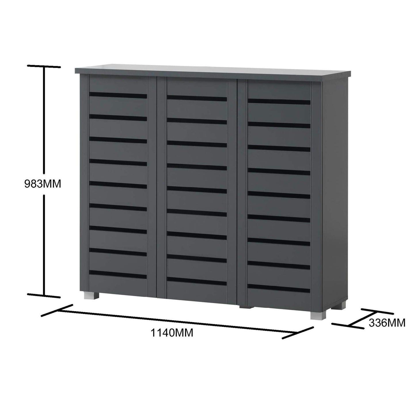 Timber Art Design UK 4 Tier Shoe Cabinet Storage Cupboard Wooden 3 Door Stand Rack Modern Furniture for Bedroom, Living Room, Hallway, Grey