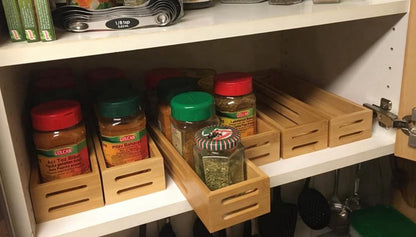 SAUNNIHEN Bamboo Spice Rack Organiser without Drilling, 4 Packs Spice Rack Wall Mounted, Spice Storage Organiser for Inside/Outside Cupboard, Herb