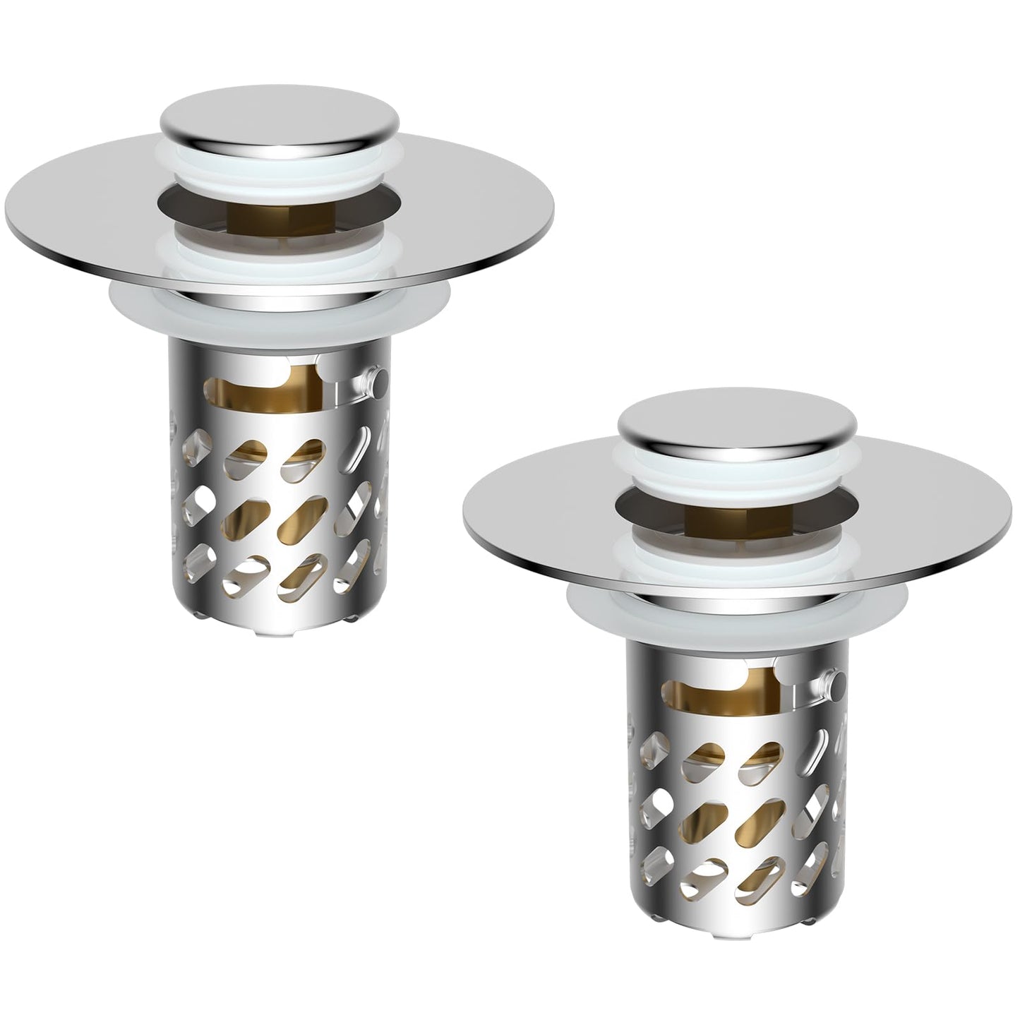 iFealClear 2PC Upgraded 3 in 1 Bathroom Sink Plug, Hair Catcher, Pop Up Sink Strainer Plug with Detachable Stainless Steel Filter