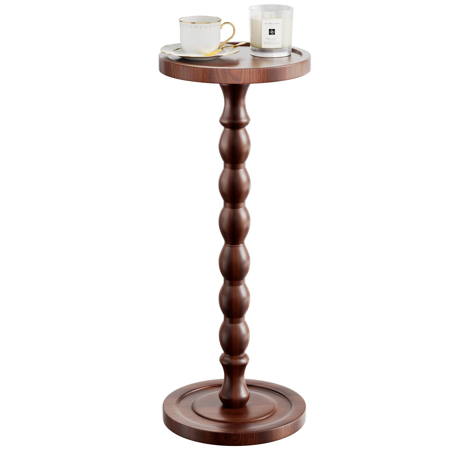 Caossuixin Wooden Round Side Table, Round Bar Table, Small End Table-Walnut