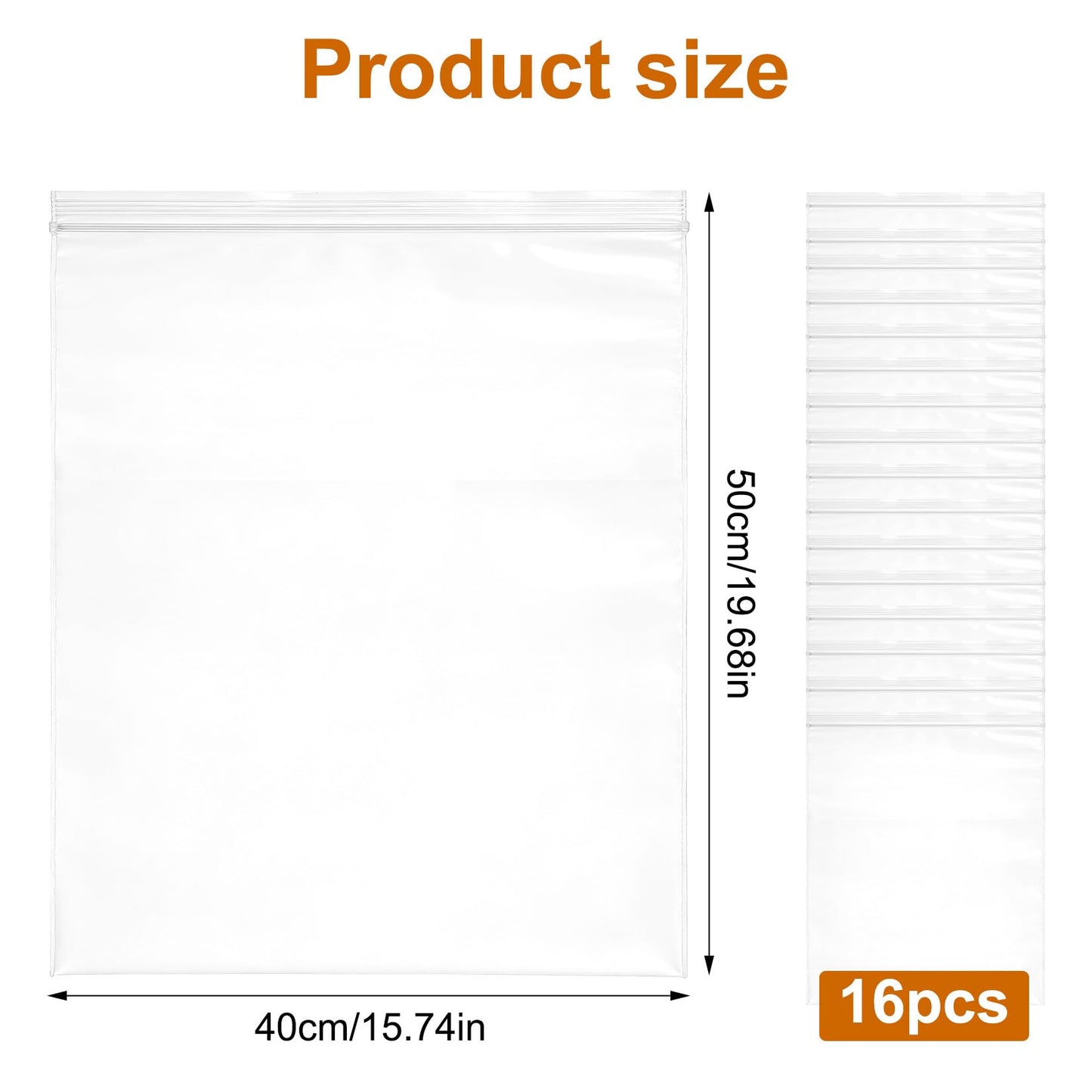 16 PcsLarge Ziplock Bags for Clothes, 40x50 cm Resealable Large Zip Lock Bagss, Clear Seal Waterproof Plastic Large Clothes Storage Bags with Zips