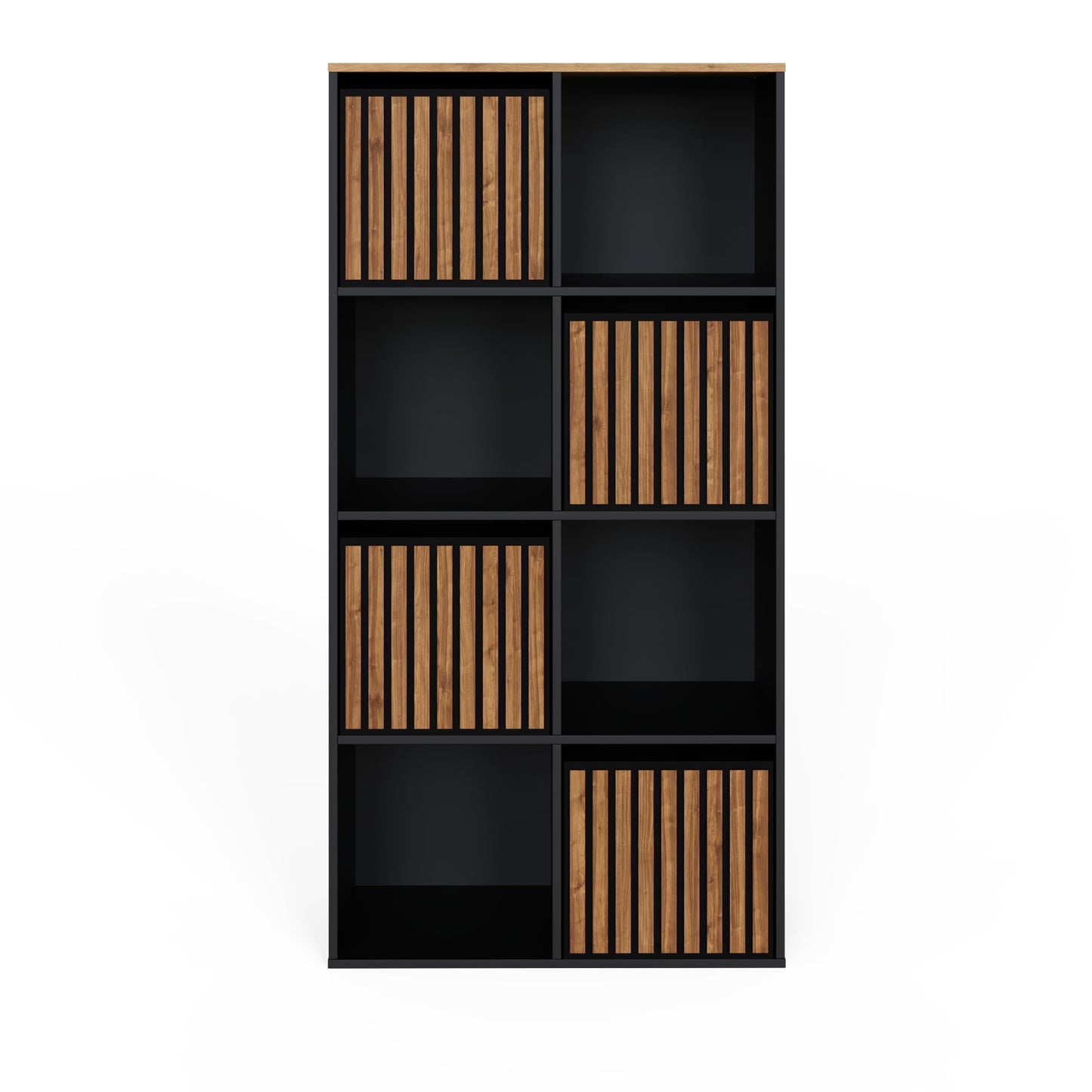 GFW Kube Cube Storage Unit with Open & Hidden Storage, Black & Walnut Effect Shelving Unit for Living Room, Bedroom or Office