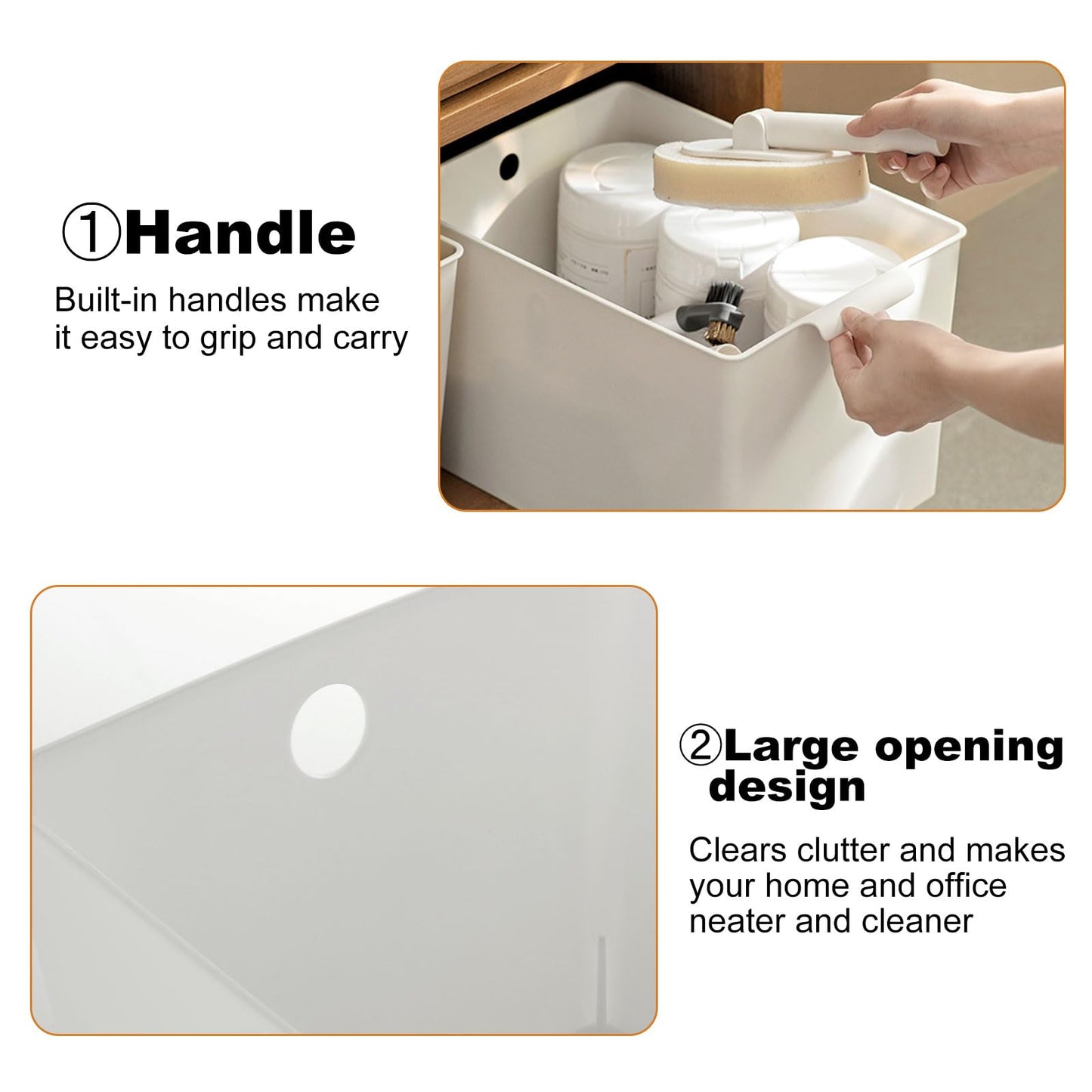ASelected 4Pcs Plastic Storage Boxes With Handle White Box 26X19X15Cm Cupboard Storage Boxes Plastic Storage Basket Kitchen Cupboard Home And