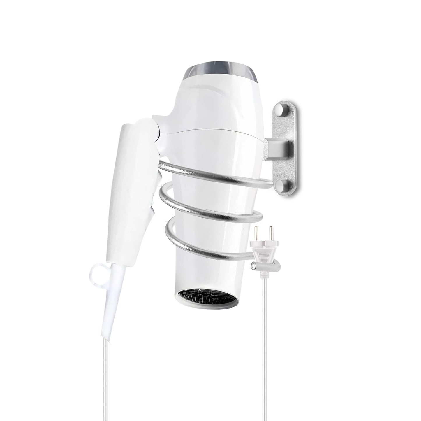 OlBuWa Hair Dryer Holder Aluminum for Hair Dryer Storage Spiral Holder Bathroom Shelf for Washroom Supplies (Silver)