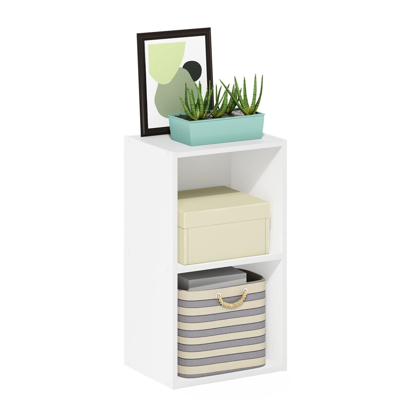 Furinno PASIR Book Shelf, 2-Tier Modern Bookshelf, Open Shelves Bookcase 9 x 12 x 21, for Living Room, Bedroom, Home Office, White